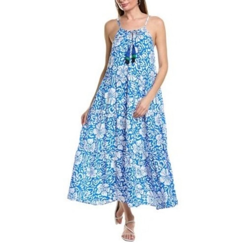 TOMMY BAHAMA Hibiscus Tiered Maxi Dress In Blue size Medium